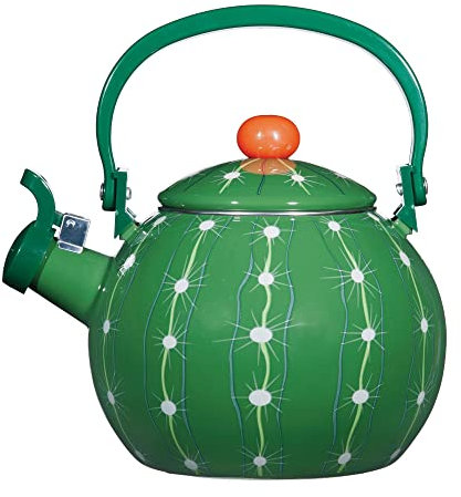 Bollitore da tè a fischio per fornello, smaltato su teiera in acciaio, design con cactus, carino, accessorio da cucina Teteras (1,6 litri, cactus)