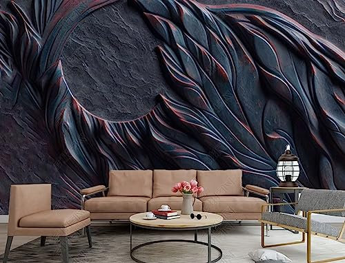 Papier Peint Intissé Feuille En Relief Noir Décoration Murale Poster Tableaux Muraux Salon Chambre Art Mural 400Cm(W)*280Cm(H)