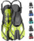 Khroom pinne corte adulti / bambini taglia 32-47 | pinne snorkel corte regolabili | pinne da nuoto pinne corte per snorkeling | pinne da immersione regolabili per nuoto / immersioni verde L/XL (42-47)