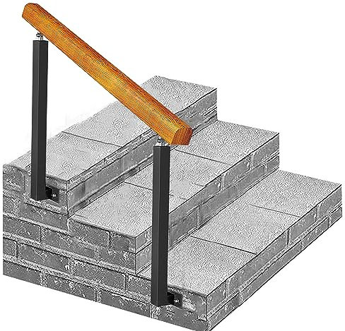Treppengeländer, passend für 1–3 Stufen Übergangshandlauf für die seitliche Montage von Außenstufen – verstellbare Handläufe aus Holz für Gartenveranda, schwarze Handlauflatten aus Schmiedeeisen ( Far