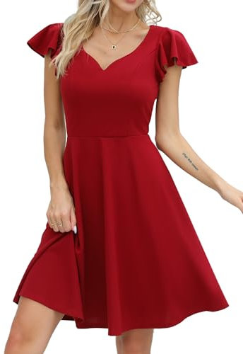 Missufe Minikleid Cocktailkleid Elegant Vintage Kleider Damen Kurz A-Linie Herzausschnitt Kleider (rot, X-klein)