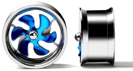 KnSam Tunnel Plug Piercing Set of 2 Colourful Earrings with Windmill Tunnel Stud Earrings, Stainless Steel, 12 mm, 0.02 kg