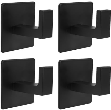 TESSTSY Handtuchhaken Klebehaken Schwarz Matt, Wandhaken Haken Selbstklebend Schwarz, Mattschwarzen Handtuchhaken Edelstahl 304 Ohne Bohren Schwarz für Schlafzimmer, Bad und Küch (4 Stück)