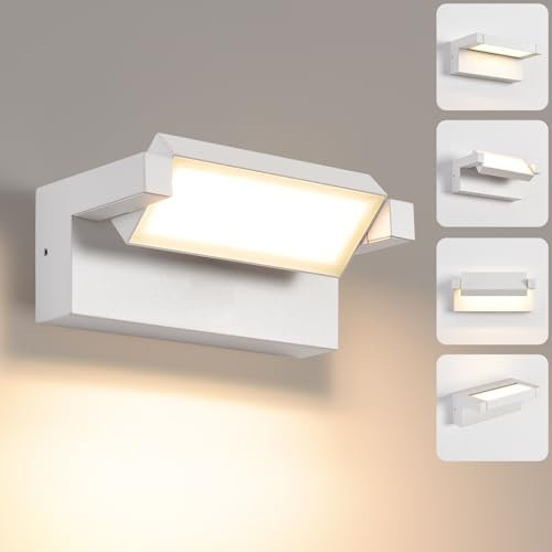 KUKAK Wandleuchte Außen Innen 22W LED,Außenleuchte Außenlampe Wand,IP65 wasserdichte Außenwandleuchte 3000K Warmweiß Aussenleuchte,Wandlampe mit 350° Schwenkbar Panel für Garten Terrasse Balkon Weiß