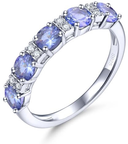 LP LOHASPIE Natürliche Tansanit Ringe für Frauen Mädchen Sterling Silber S925 Edelstein Dezember Birthstone Versprechen Ring Rhodium überzogener feiner Schmuck für Geburtstag (Tansanit, L 1/2)
