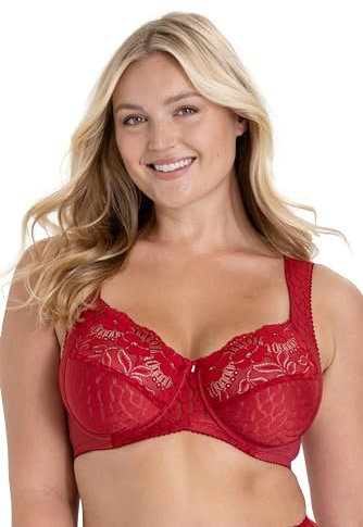 Miss Mary of Sweden Jacquard & Lace Womens Underwired Bra with Side Support 36DD Red