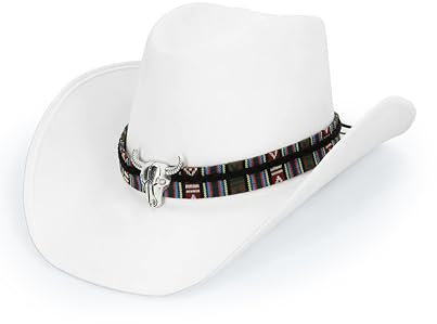 Western-Cowboyhüte für Herren und Damen, breite Krempe, mit Stierkopf, Retro, Vintage, Jazz, Cowgirl-Hut, für Karneval, Mottoparty, Verkleidung (weiß)
