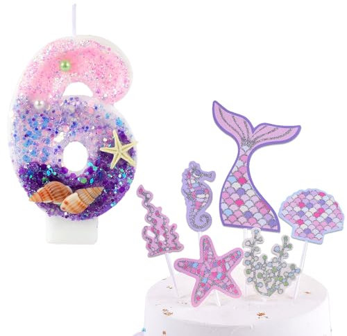 Scentoria Kerze 6 Geburtstag Mädchen, Meerjungfrau Tortendekoration, Kerze 6 Geburtstag Mädchen, Rosa Kuchenzahl kerze, Tortendeko Geburtstag 6, Geburtstagskerzen 6(Nummer 6)