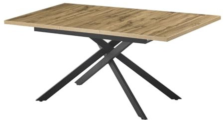 B&D home Esstisch LARS, ausziehbar 120-160 x 80 cm, 4-6 Personen Küchentisch Holztisch mit Kreuzgestell schwarz für Küche, Esszimmer, Industrial modern Design, Eiche Optik, 11202-XS-EIDA-P