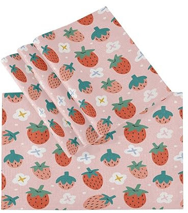 Platzsets, 4 Stück, rote Erdbeere, hitzebeständig, Sommerfrucht, waschbare Tischsets für Küche, Esszimmer, Tischdekoration, 45,7 x 30,5 cm