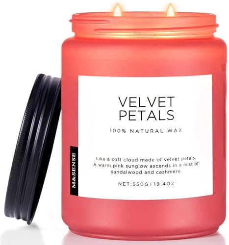 M&SENSE Veilchen Duftkerzen im Glas 550g saubere ungiftige natürliche Sojawachskerze bis zu 110 Std。 lange Brenndauer 2 Dochte dekorative Kerze zur Entspannung Kerzengeschenk VelvetPetals