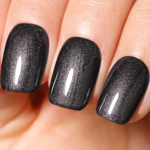 Ozzeal Pearl Gel Nail Polish,15ML Black Glitter Gel Nail Polish Sparkle Shimmer Gel Glitter Nail Polish Fall Winter Soak off LED UV Gel Nail Polish for Art DIY Manicure