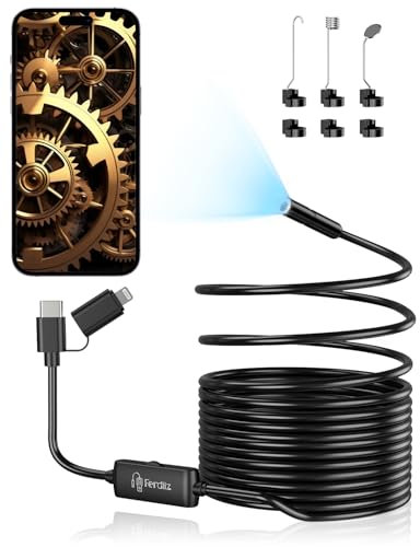 Ferdiiz Endoscopio per Smartphone, 1920P HD Sonda Telecamera Endoscopica, Endoscopio con 8 LED, Ispezione Tubi Impermeabile IP67, Telecamera Ispezione Tubi per Android e iOS senza WiFi - 16,4 ft/5 m