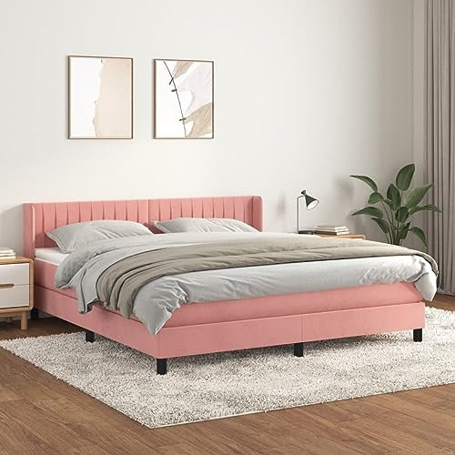Generisch jiangboyue-3131092 Lit à sommier tapissier avec matelas en velours Rose 160 x 200 cm