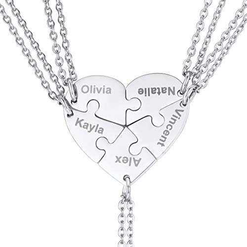 U7 Personalise Name Family Heart Shape Jigsaw Pendant, 5 Piece Blank Puzzle Pendants, Make Up A Heart, 5 Pieces Suit, BFF Necklace, Stainless Steel Gift Jewellery