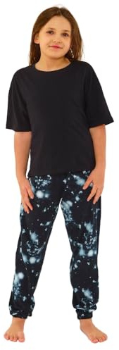 Girls Pyjama Sets PJ's Teens Older Short Long Check Printed Cotton UK Seller - Black Tie Dye - 15 Years