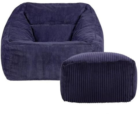 SXBCyan 1-sitziger Dicker Cord-Sitzsack-Stuhl (Ohne Füllung), Sitzsack-Bezug, Weicher Pouf, Ottomane, Kinder-Erwachsene-Sitzsack-Stuhl, Fauler Sessel, Couch, Bodenbestuhlung(Navy Blue,2 in 1 Cover)