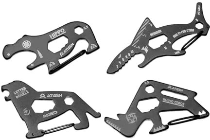 Shark Keychain, 4×Shark-Shaped Key Ring Chain for Dad Husband, Stainless Steel Carabiner Multitools Shark Keychain, Multi-function Keychain Survival Tool as Bottle Opener, Knifes, For Fishing, Camping