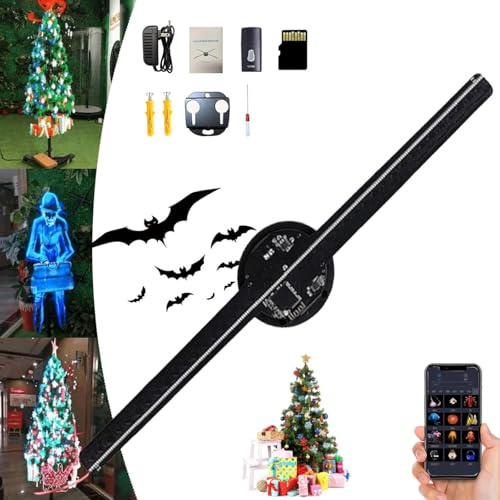 Proyector de holograma de ventilador 3D, árbol de Navidad, proyector de ventilador LED con holograma 3D, árbol de Navidad con holograma 3D