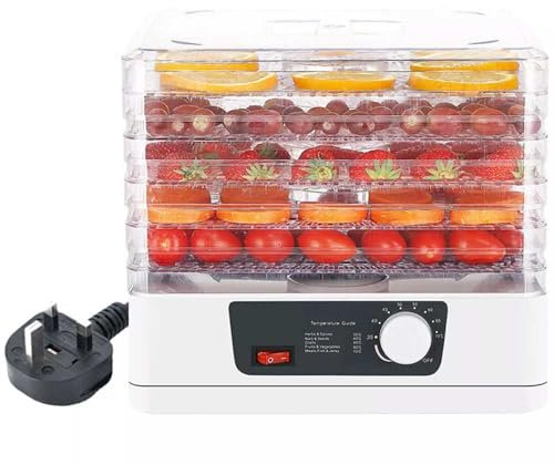 Food Dehydrator, 350W Electric Food Dehydrator - Portable Dehydrator Food Dryer UK with 5 Removable Trays 35-70° Adjustable Temperature for Home Kitchen, Food Dryer for Meat Fruit Vegetables Snacks