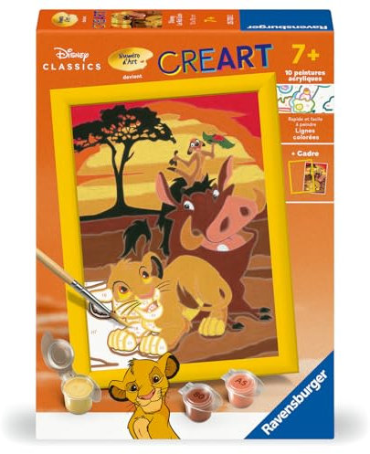 Ravensburger - CreArt Kids 13x18 cm - Numéro d'art - Le Roi Lion - Disney - Kit de Peinture par numéros - Dès 7 Ans - 25723