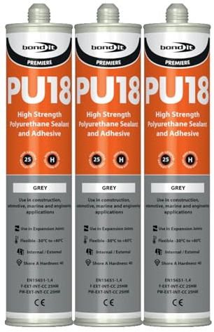 Bond It PU18 High Strength Polyurethane Adhesive and Sealant – 3x Grey, 310ml | Sealant Adhesive – Oil & Chemical Resistant | Flexible Sealant for Engineering – Construction – Automotive & Marine