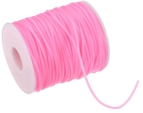 M METERXITY Hohles Gummiband Schnur, 50m 2mm Dehnbarer Faden mit 1,2mm Loch Elastische Schnur, Hohles Rohr Gummikordel für Schmuckherstellung/DIY Basteln/Halsketten/Armbänder, Pink