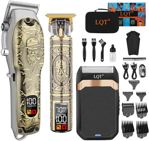 LQT Professional Hair Clipper Set for Men Electric Shaver Razor Cordless Hair Cutting Barber Clippers Beard Trimmer Men’s Grooming Kit Gifts for him (Bronze)