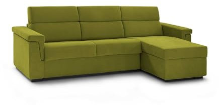 Talamo Italia - Sofa mit Halbinsel Zelinda, Ecksofa für Wohnzimmer, gepolstert, Abnehmbarer Bezug, 100% Made in Italy-Qualität, 285x160 h100 cm, Grün