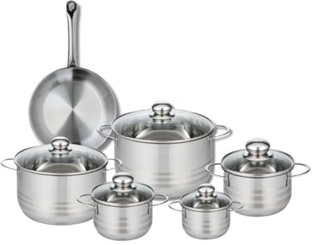 ELO 9868950 Batterie de cuisine 6 pièces, Ensemble de 1 Poêle de cuisson 24 cm et 5 faitouts 12, 14, 16, 20 et 24 cm Elo Profi Brillant, inox, induction, Gris Ardoise
