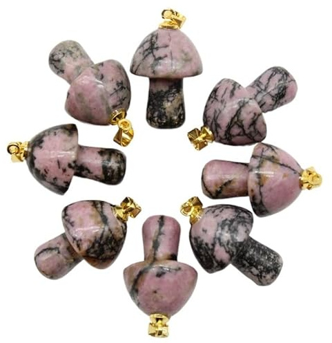 YOPI 8 Stück natürlicher Tigerauge-Stein-Pilz-Anhänger, Kristall-Achat-Schmuck for Mode und Spiritualität(Rose Quartz)