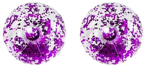 2 Stück Glitter Aufblasbarer Ball Set, Farbig Aufblasbarer Ball Set, Schwimmbad Spielzeug für Aufblasbare Glitzer Wasserball-Spielzeug, für Kinder Erwachsene Sommer Strand Aktivitäten (Purple,40CM)
