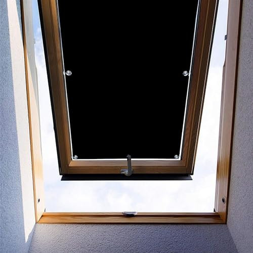 Ygann Dachfenster Rollo Thermo Sonnenschutz Verdunkelungsrollo für Dachfenster UV Schutz mit Saugnäpfe ohne Bohren ohne kleben (Schwarz,96x145cm)
