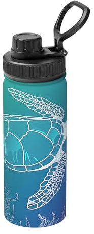 Turtle Stainless Steel Vacuum Insulated Water Bottle 18oz/530ml, Sea Coral Leakproof Flask with Carry Handle Thermal Mug for Sport School Travel Gym Commuting