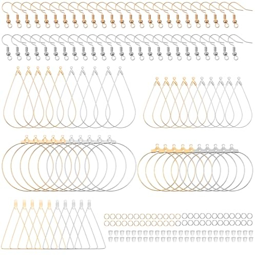 200 Stück Hängeohrringe Rohling Ohrring Haken Silber Ohrringe Rohlinge Herstellungs Set Machen Ohrhaken Creolen Hoop Earring Findings Hypoallergene Basteln Gold Silber Bulk Draht Creolen für Diy