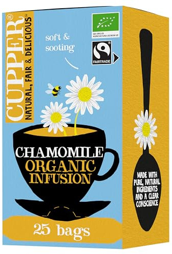 CUPPER Infuso Camomilla Biologico Calmante 25 Bustine | Avvolgente e profumata, tisana rilassante, filtri biodegradabili e non sbiancati, bio, 100% naturale