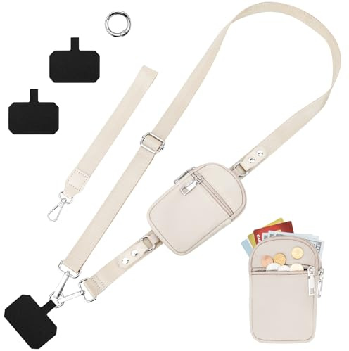 ONEKERUN Handyband zum Umhängen Einstellbar Handykette Universal Handy Band für Handyhülle Breit Phone Lanyard mit 2 Patches, 1 Stück Halsband, 1kurz handgelenk, 1abnehmbar Tasche