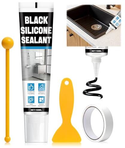 Joint Salle de Bain, 150ML Silicone Noir, Bonne ÉtanchéIté, Forte Adhérence | Joint de Douche, Lavabo Salle de Bain, Etanche, Joints Douches pour Bains, Douche, Cuisines, Comptoirs, Fenêtre, Mastic Noir