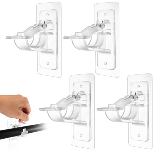 4 Pcs Soporte Cortinas sin Taladrar, Soportes Autoadhesivos para Cortina sin Agujeros Ajustables, Ganchos Adhesivos para Barra de Cortinas