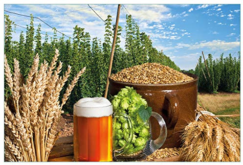 Wallario Küchenrückwand selbstklebend 90 x 60 cm, Motiv: Frisch gezapftes Bier, Hopfen und Malz | Spritzschutz abwischbar & pflegeleicht