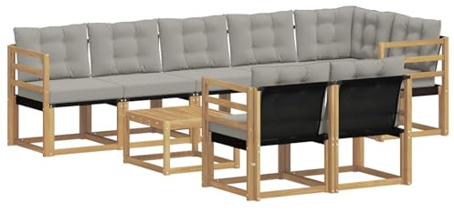 vidaXL Outdoor-Sofagarnitur mit Kissen 9 pcs Weiß und Hellgrau, Gartenlounge, modernes Sofa für draußen, bequemes Terrassenmöbel, stylisches Sitzset