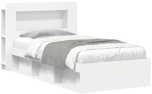 vidaXL Bettgestell mit Stauraum Weiß 80 x 200 cm Holzwerkstoff, Moderne Schlafzimmermöbel, rechteckiger Holz-Bettrahmen, praktische Aufbewahrung, minimalistischer Stil