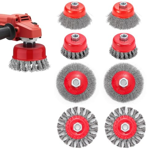 8 Pack Wire Brush for Angle Grinder, 75mm and 100mm Cup Wire Brushes with M14 Thread, Heavy Duty for Rust Removal, Cleaning, Surface Preparation and Grinding