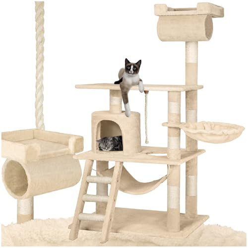 Tectake® Arbre à Chat Griffoir 141cm - Maison Intérieure avec Grattoir, Rampe, Couchage, Hamac, Tunnel, Échelle et Lit pour Chats