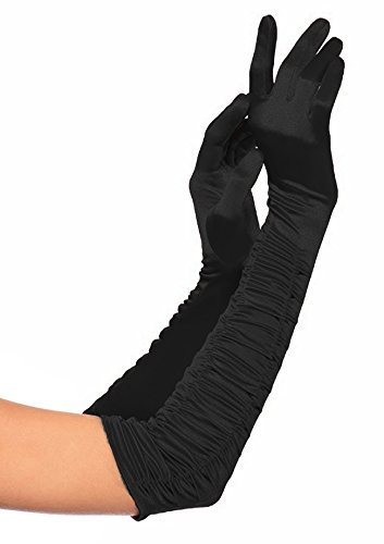 Deceny CB Partyhandschuhe für Damen, lang, Satin, Opernhandschuhe, geraffte Ellenbogenhandschuhe, Schwarz, Normal size