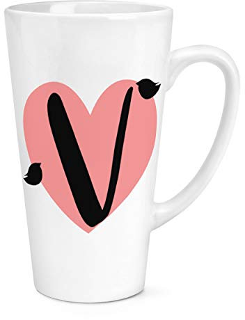 V Heart Alphabet 17oz Large Latte Mug Cup