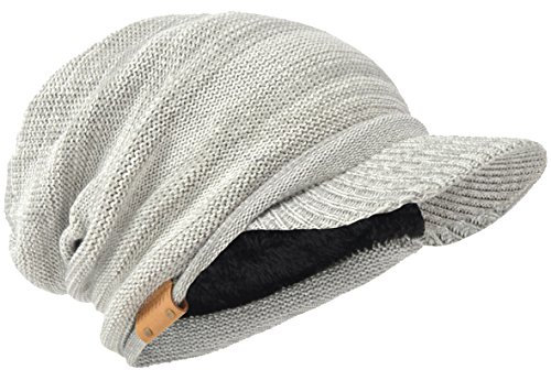 FORBUSITE Homme ou femme Bonnet à Visière Tricoter Chaud épais Casquette Gavroche B319/B327,Taille Unique,Pâle-Gris