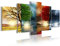DekoArte 243 - Modernes Bild, digitalisierter Kunstdruck | Dekoratives Bild für den Salon oder das Schlafzimer |Stil Landschaft vier Jahreszeiten rote Bäume | 5 Teile 200x100 cm XXL