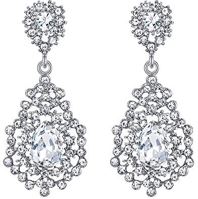 EVER FAITH Damen Ohrringe österreichischen Kristall Art Deco Hohl Prom Floral Drop Braut Ohrhänger Klar Silber-Ton