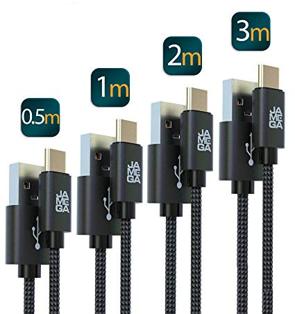 JAMEGA – USB Typ C Kabel Schwarz 4er Pack (0,5m 1m 2m 3m) | 3A USB C Ladekabel und Datenkabel Fast Charge Snyc schnellladekabel kompatibel mit Samsung Galaxy S10/S9, Huawei P30/P20